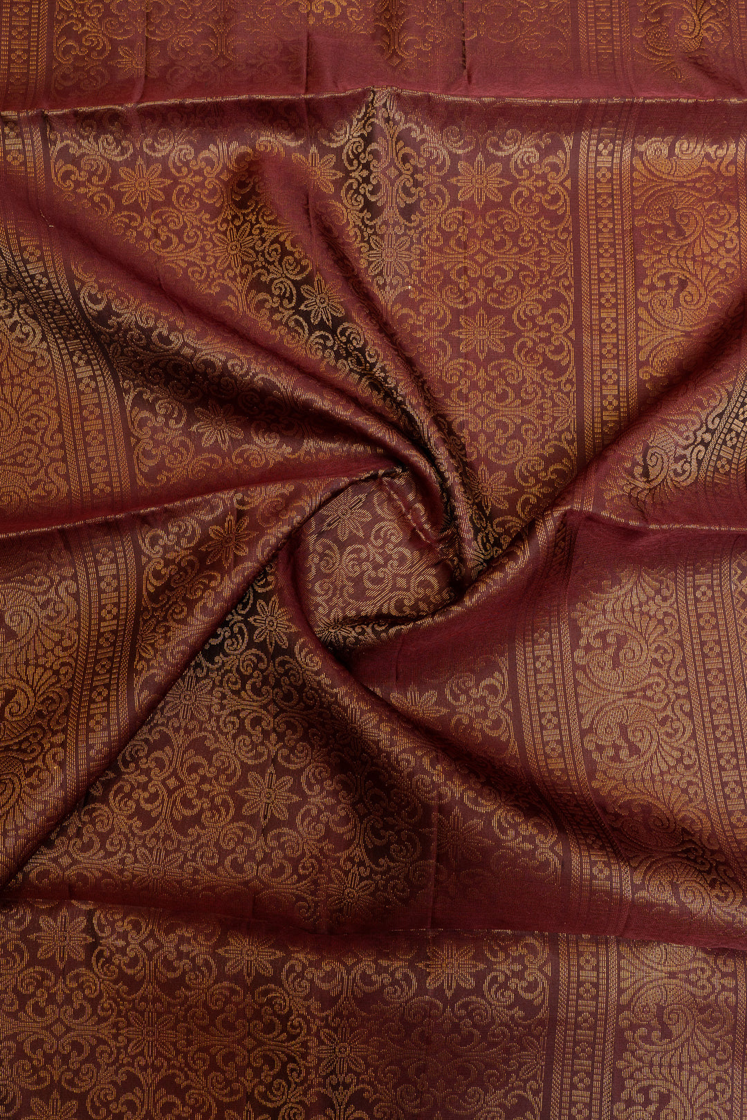 Brown and gold zari border pure soft silk saree