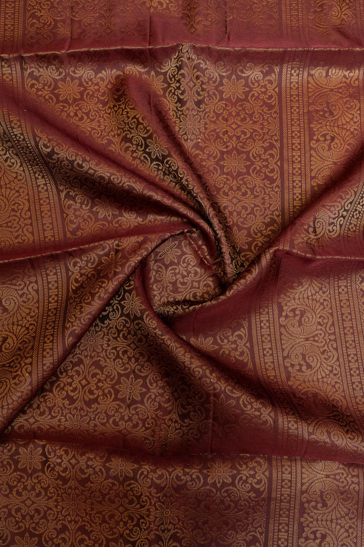 Brown and gold zari border pure soft silk saree