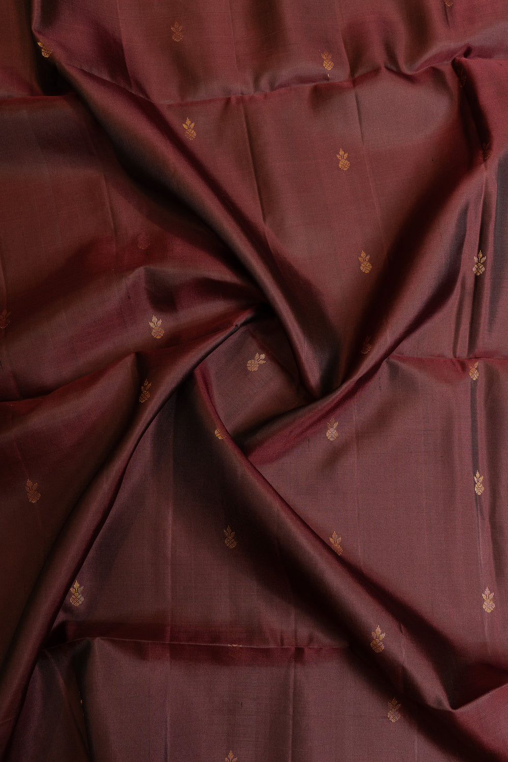 Brown and gold zari border pure soft silk saree