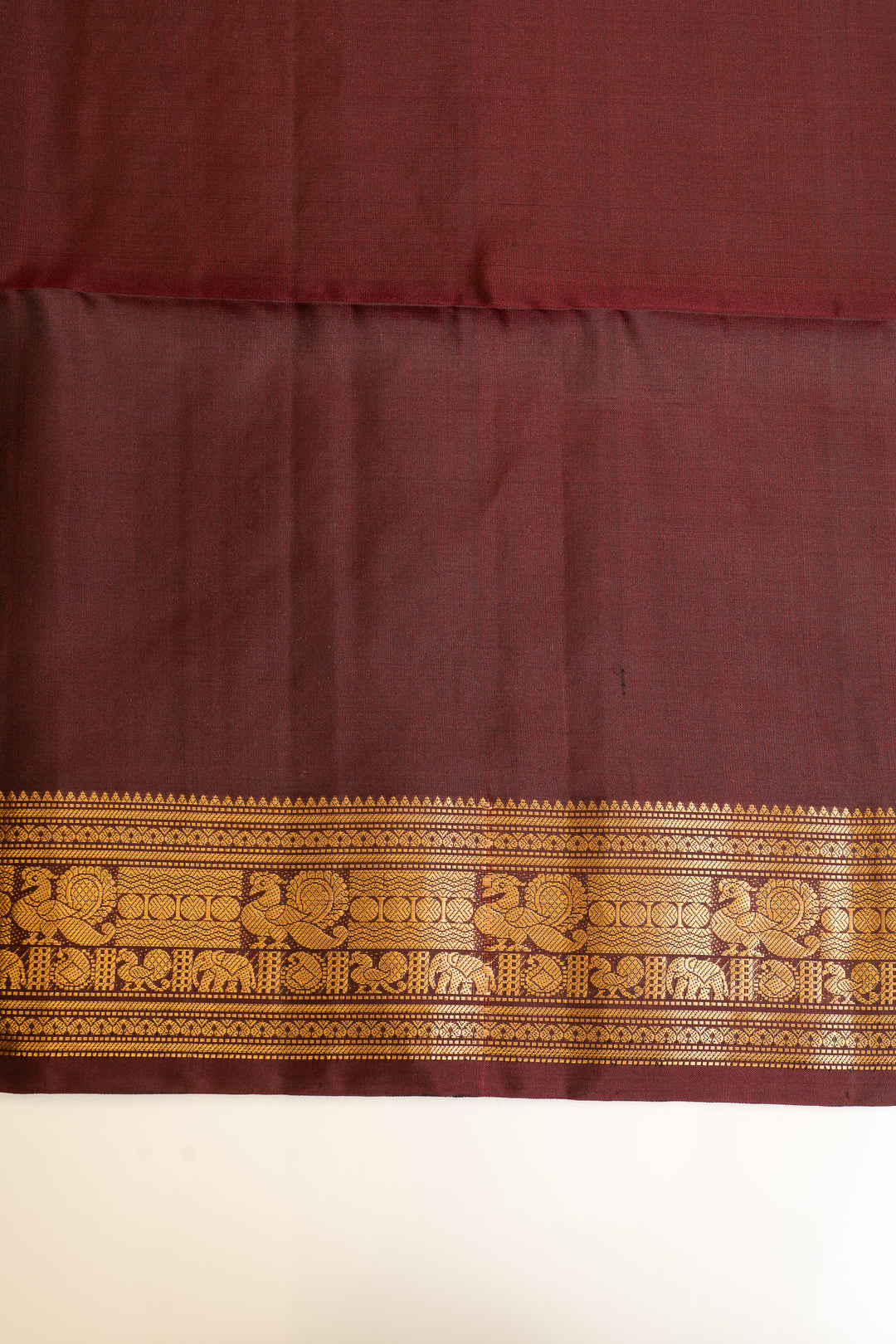 Brown and gold zari border pure soft silk saree