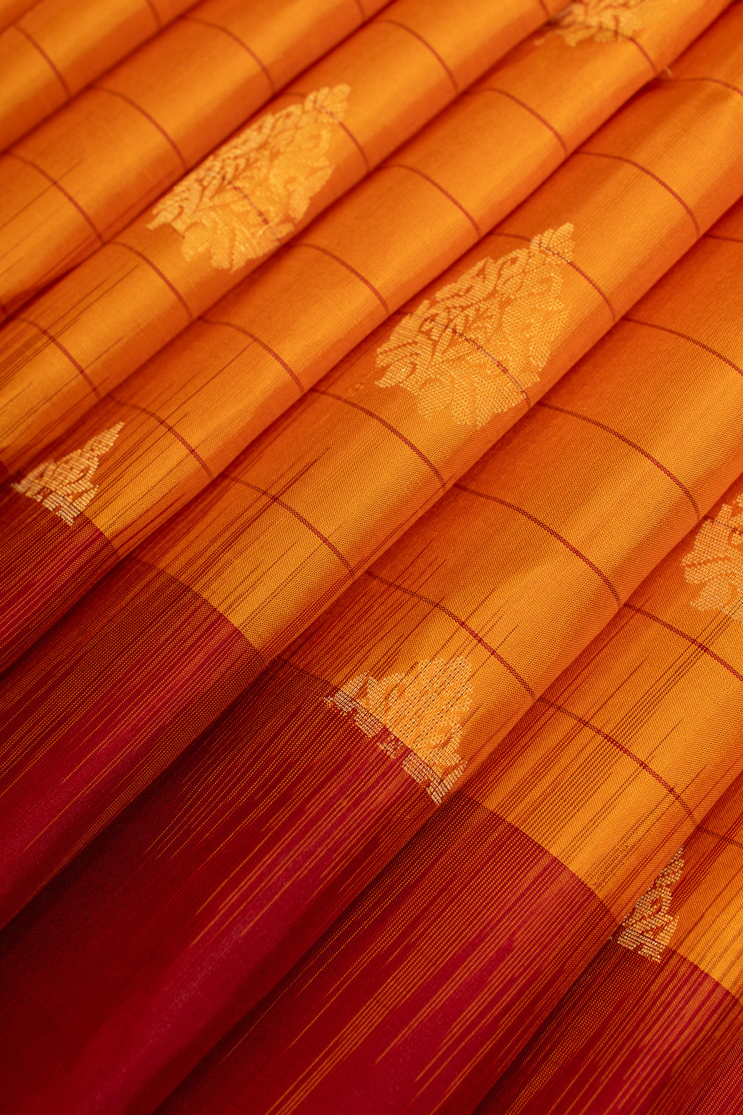 Yellow and red stripes pure soft silk saree