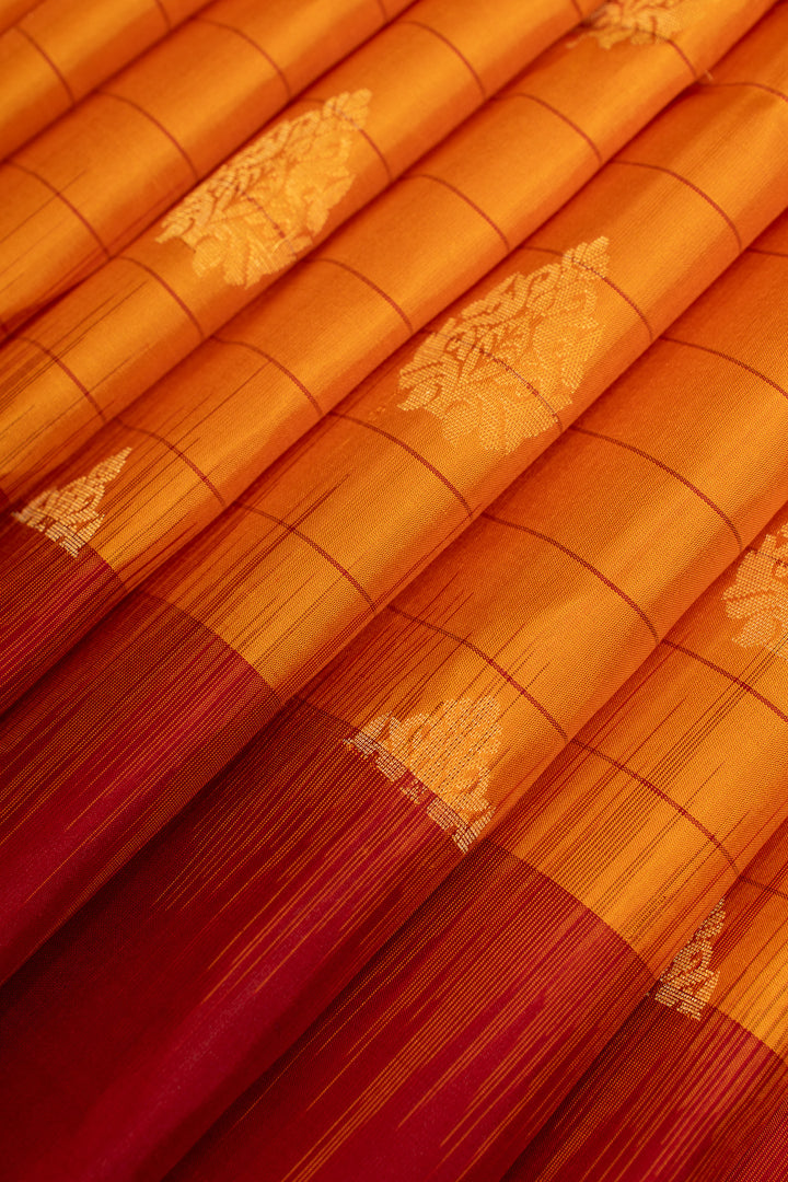 Yellow and red stripes pure soft silk saree