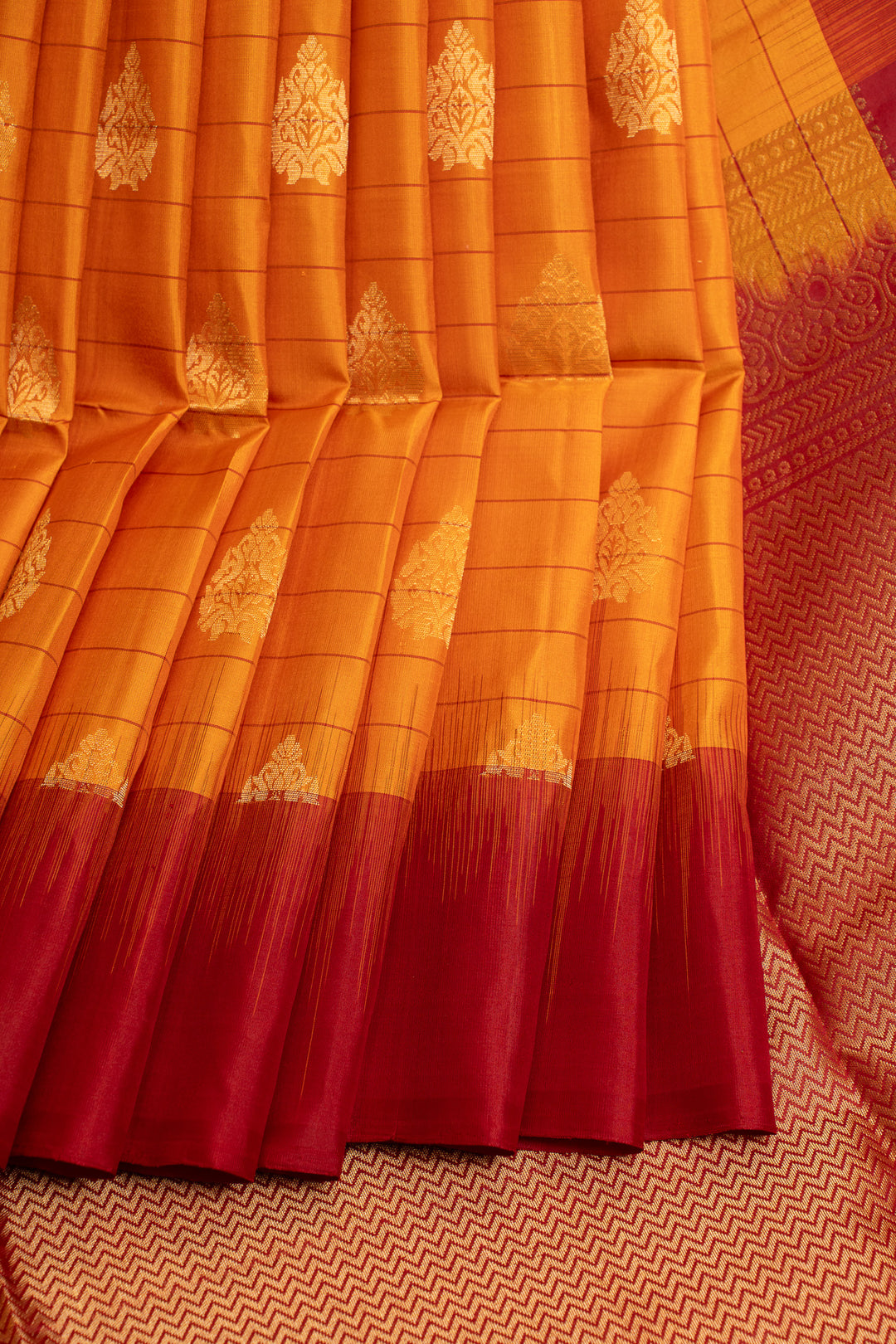 Yellow and red stripes pure soft silk saree