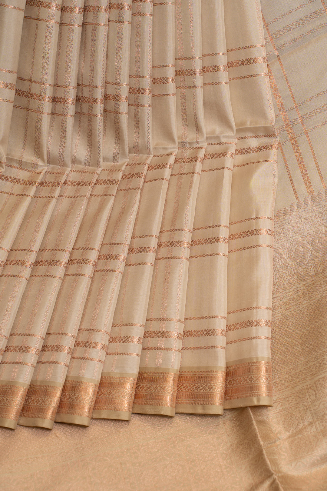 Ivory zari checks pure soft silk saree
