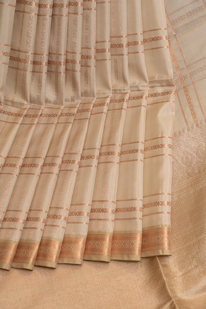 Ivory zari checks pure soft silk saree