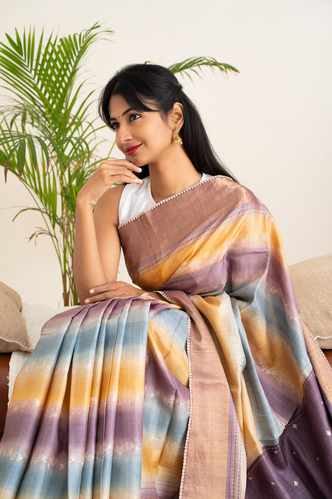 Ombre Shaded Embroidered Pure Tussar Fancy Saree - Clio Silks