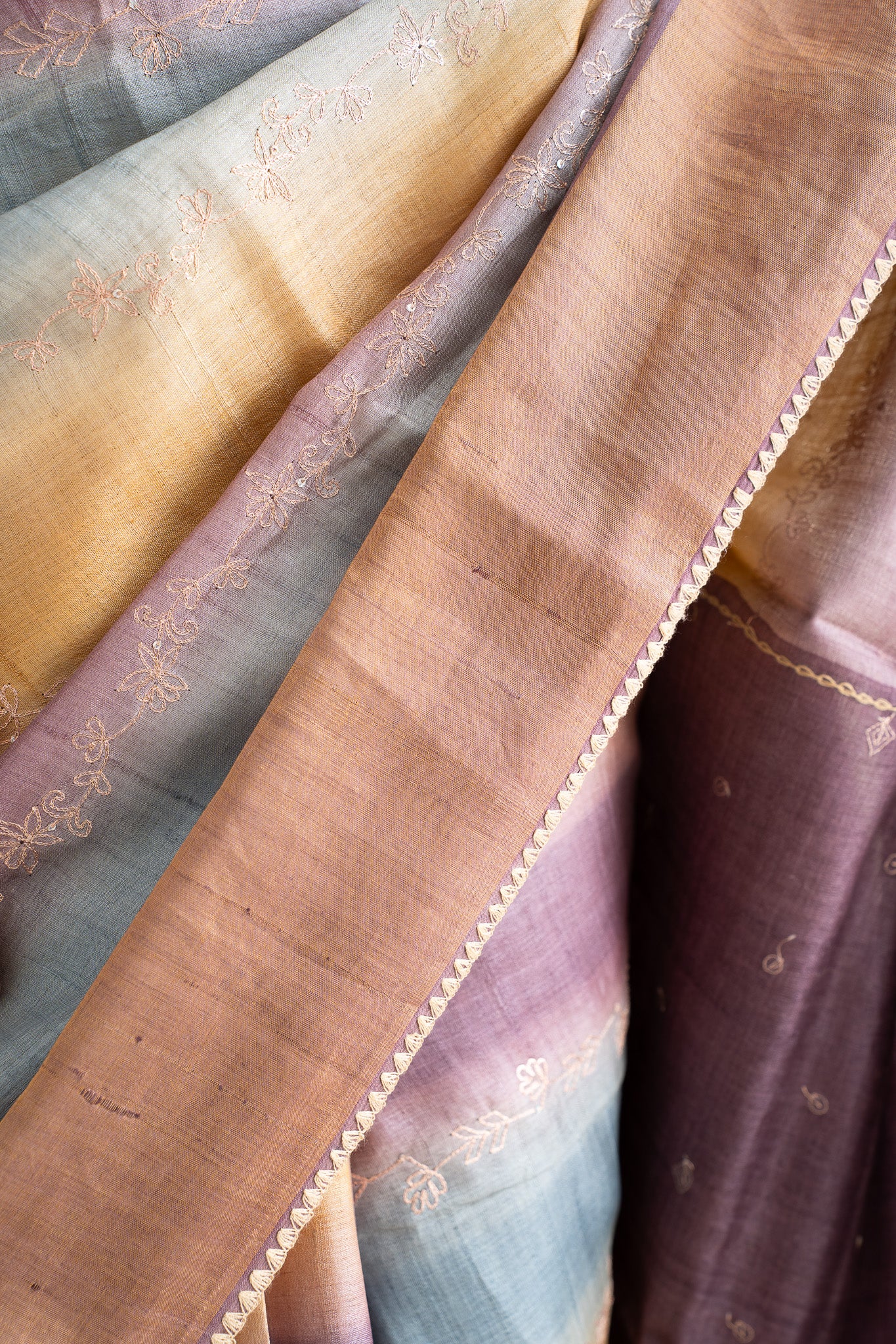 Ombre Shaded Embroidered Pure Tussar Fancy Saree - Clio Silks