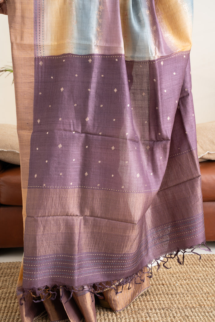 Ombre Shaded Embroidered Pure Tussar Fancy Saree - Clio Silks