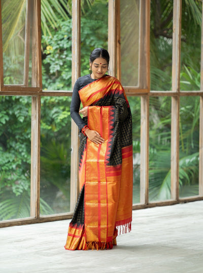 Green Handloom Kanchi Silk Cotton Saree | Avishya.com