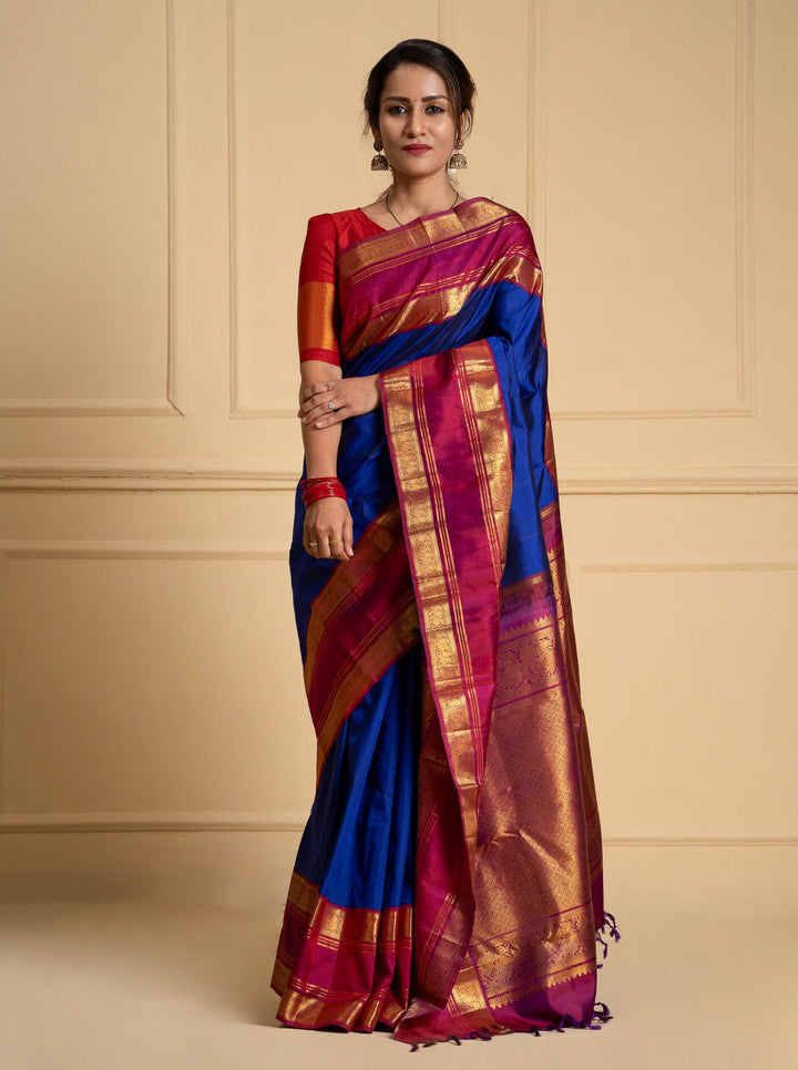 Royal Blue Traditional Pure Kanchipuram Silk Saree - Clio Silks