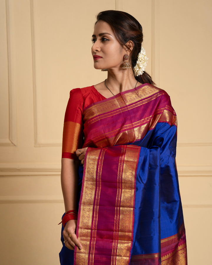 Royal Blue Traditional Pure Kanchipuram Silk Saree - Clio Silks