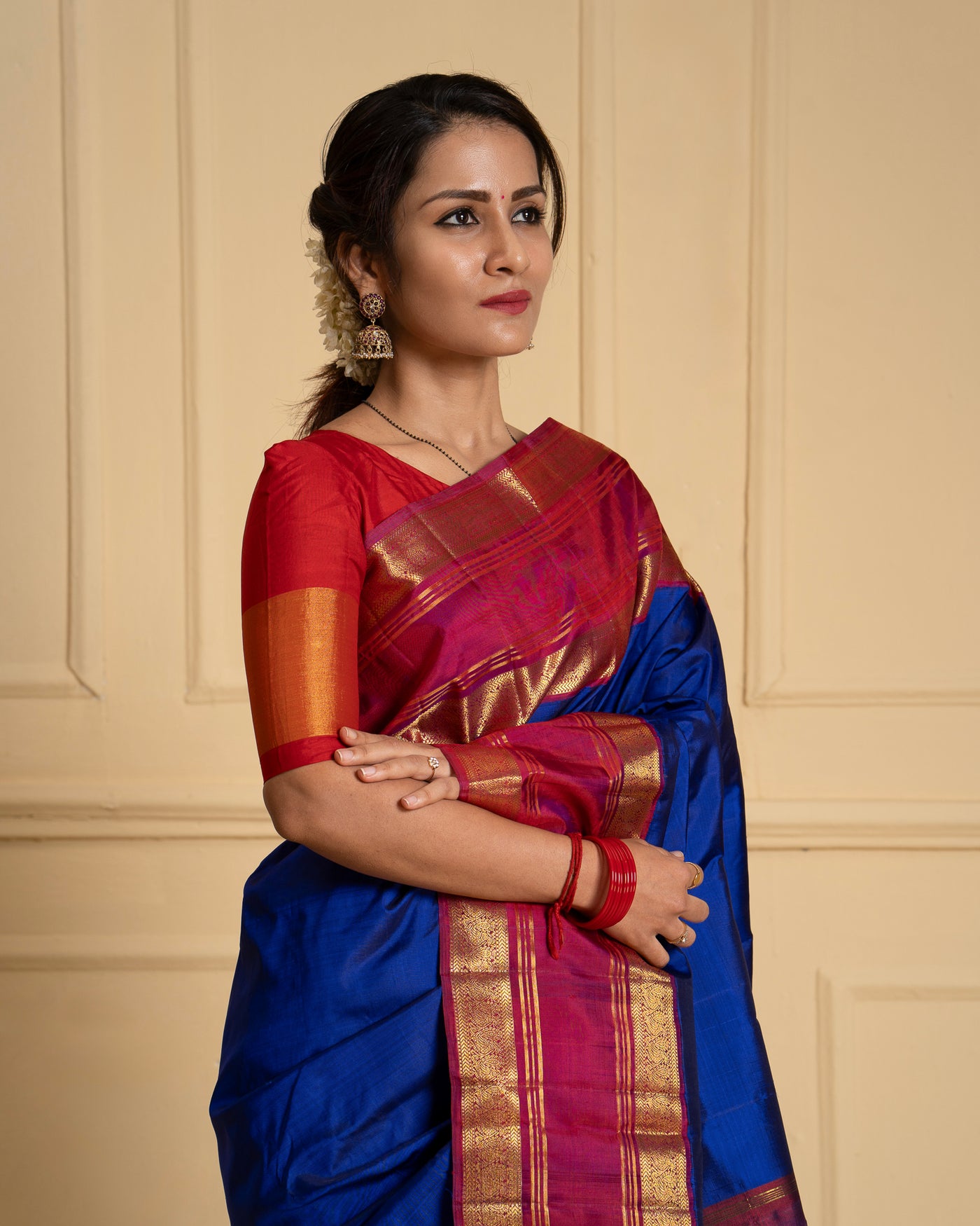 Royal Blue Traditional Pure Kanchipuram Silk Saree - Clio Silks