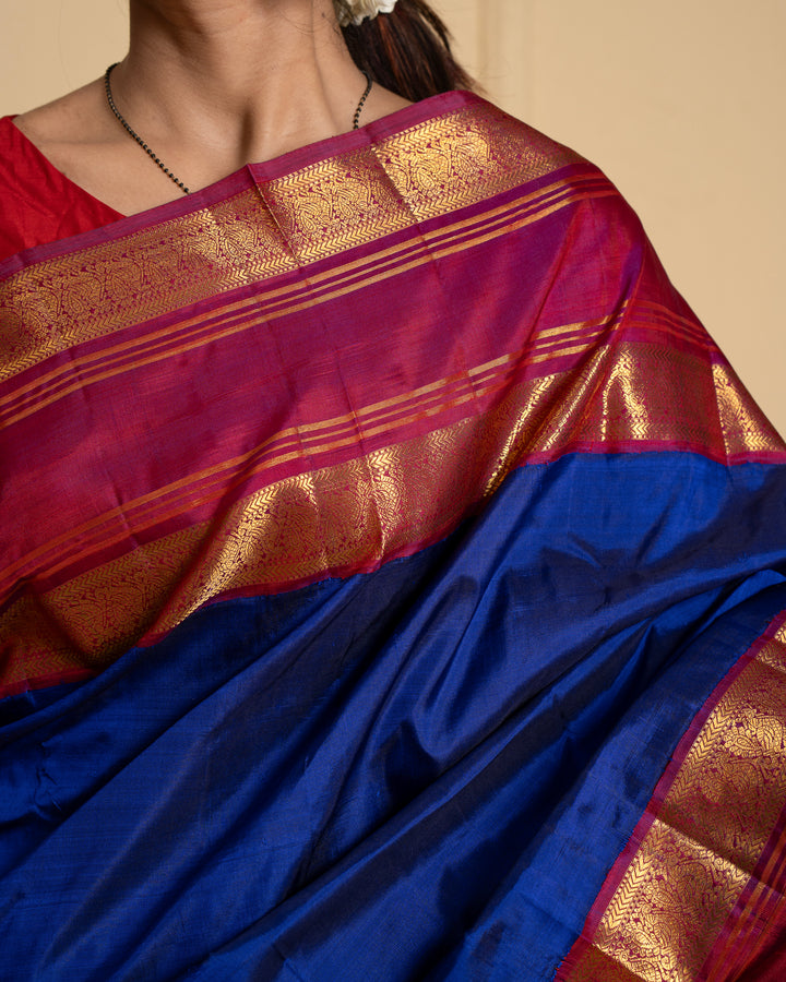 Royal Blue Traditional Pure Kanchipuram Silk Saree - Clio Silks