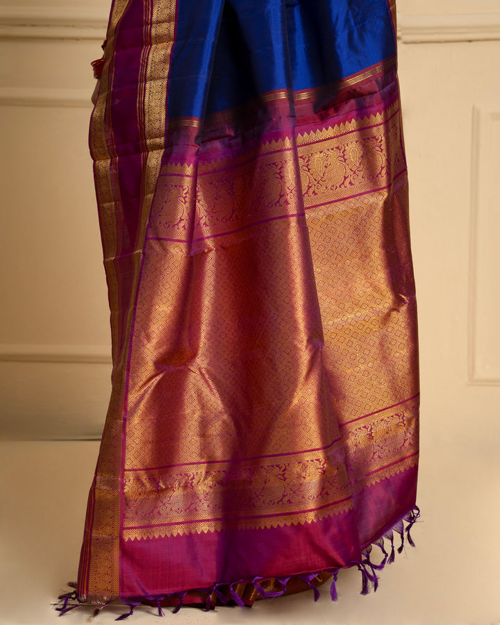 Royal Blue Traditional Pure Kanchipuram Silk Saree - Clio Silks