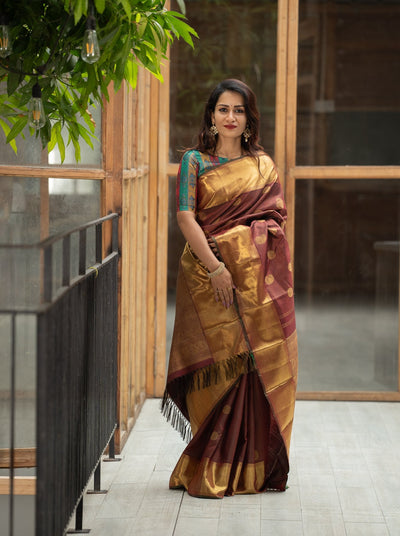 Maroon Vairaoosi Checks Pure Zari Kanchipuram Silk Saree - Clio Silks