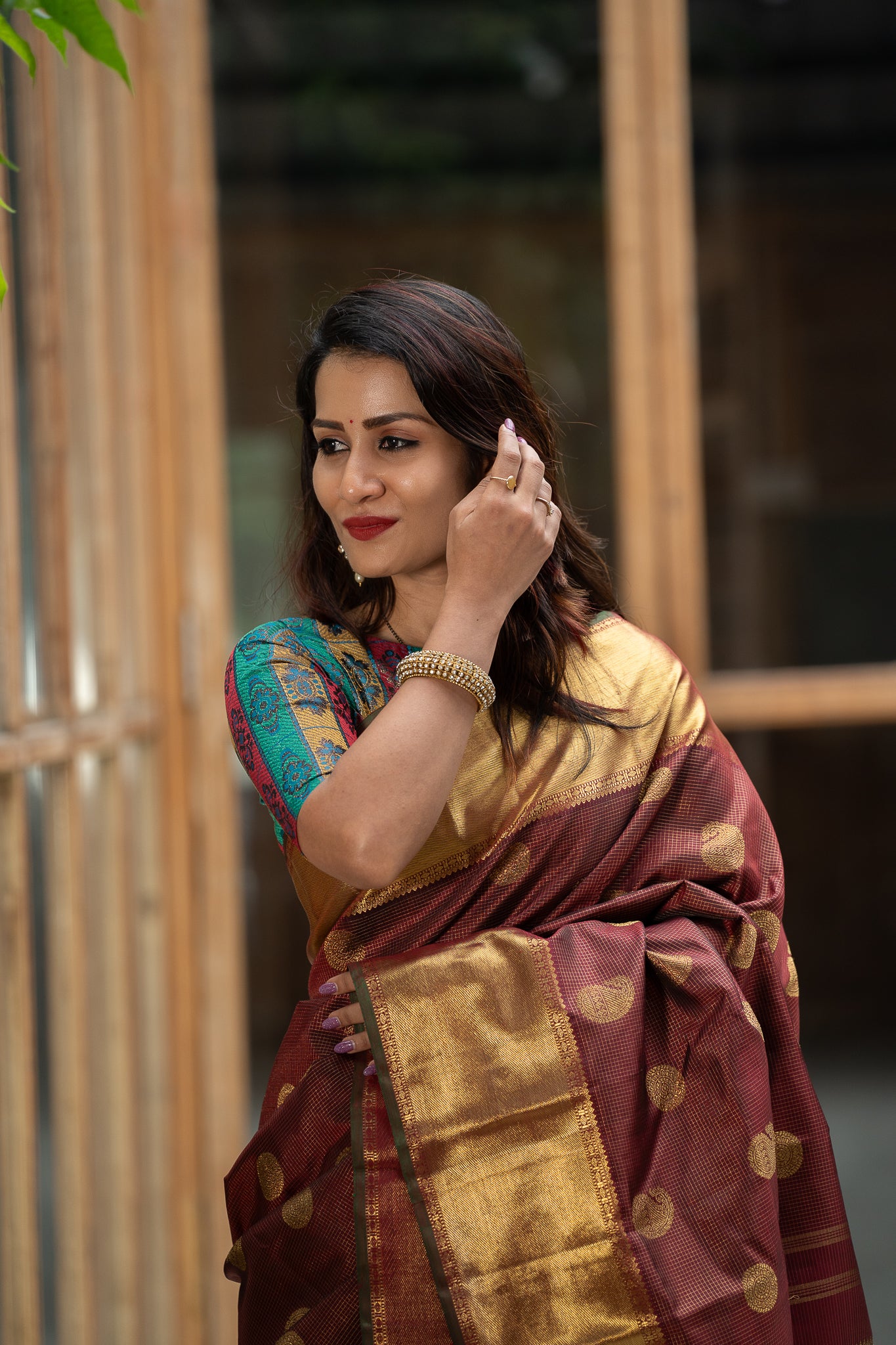 Maroon Vairaoosi Checks Pure Zari Kanchipuram Silk Saree - Clio Silks