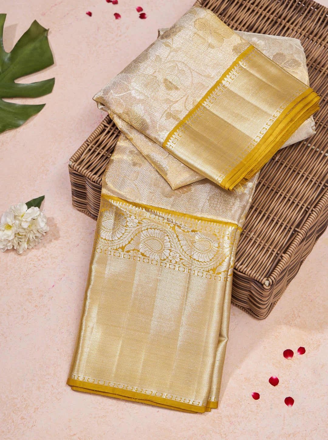 Gold Silver Tissue Brocade Pure Kanchipuram Silk Saree – Clio Silks