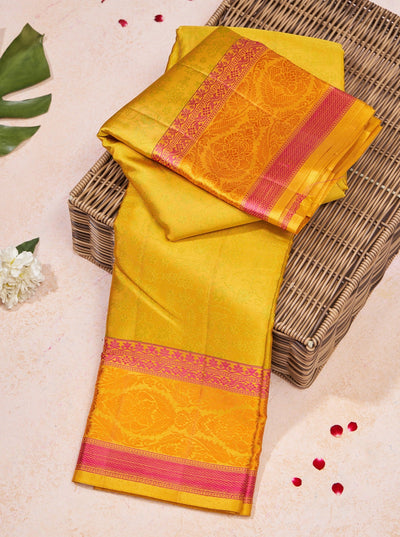 Sunglow Yellow Without Zari Pure Kanchipuram Silk Saree - Clio Silks