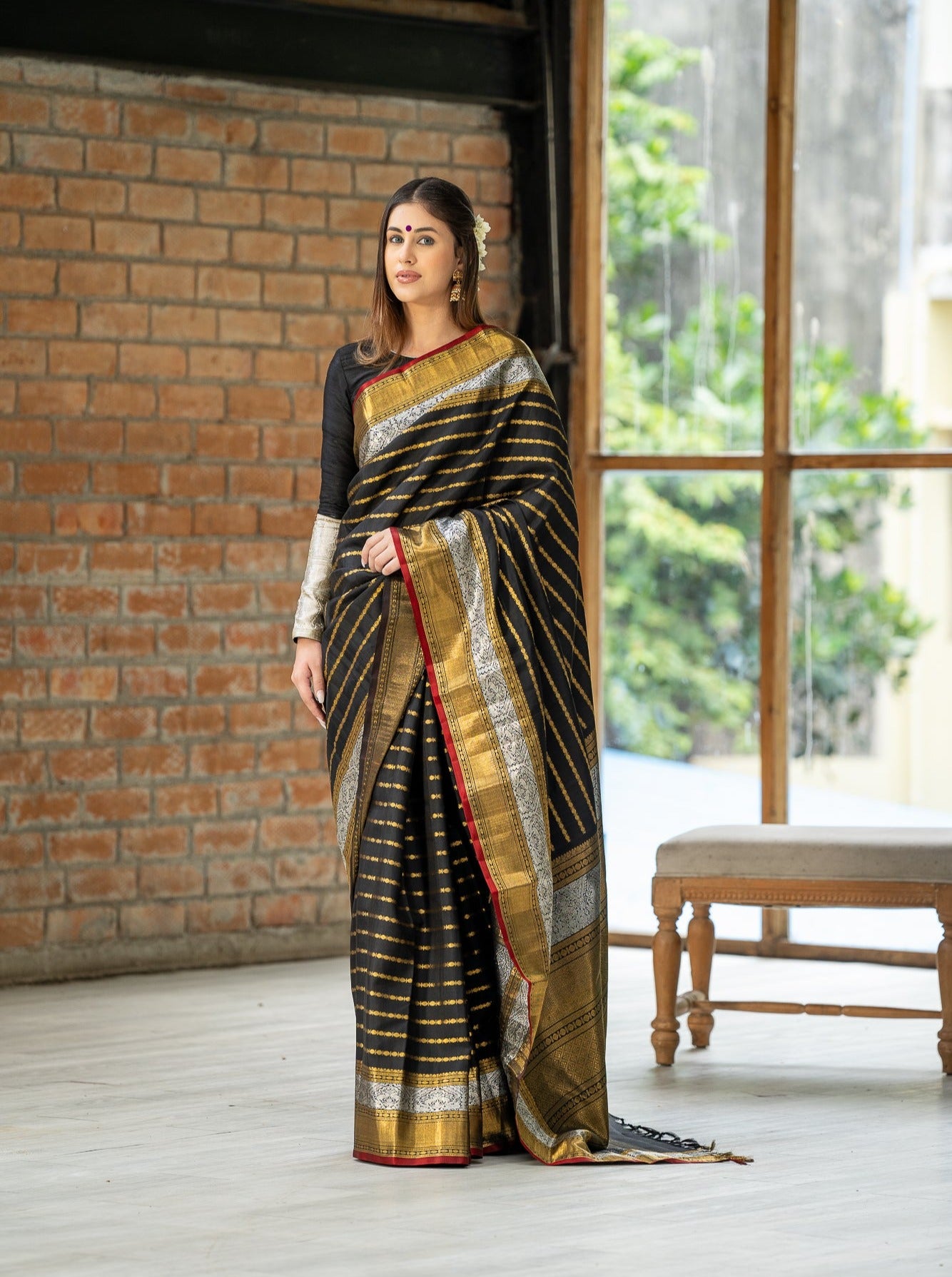 Buy Black Kanchipuram Silk Saree Online | Black Kanjivaram Silk