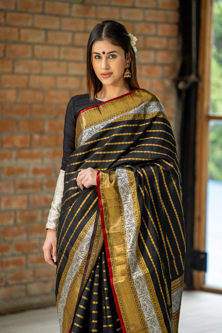 Buy Black Kanchipuram Silk Saree Online | Black Kanjivaram Silk