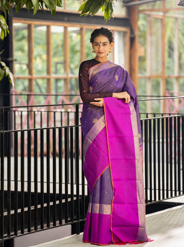 Purple Vairaoosi Iruthalaipakshi Pure Zari Kanchipuram Silk Saree - Clio Silks