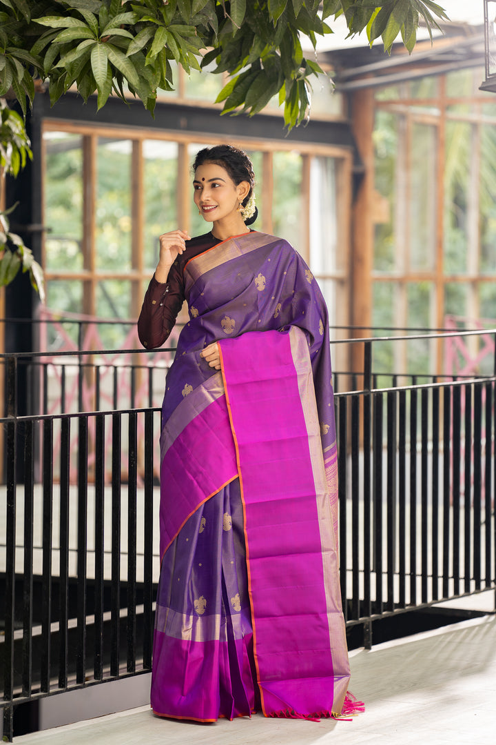 Purple Vairaoosi Iruthalaipakshi Pure Zari Kanchipuram Silk Saree - Clio Silks