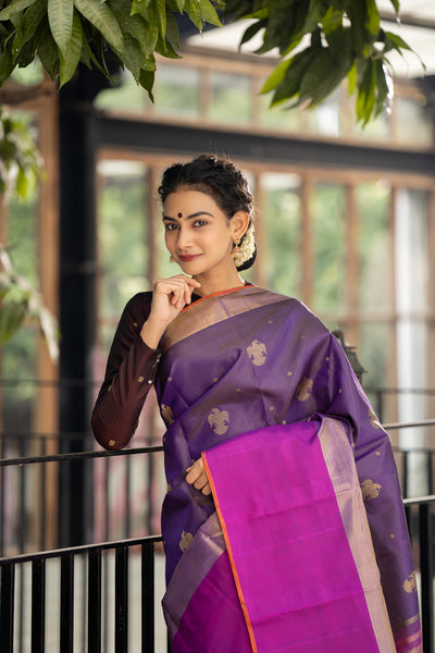 Purple Vairaoosi Iruthalaipakshi Pure Zari Kanchipuram Silk Saree - Clio Silks