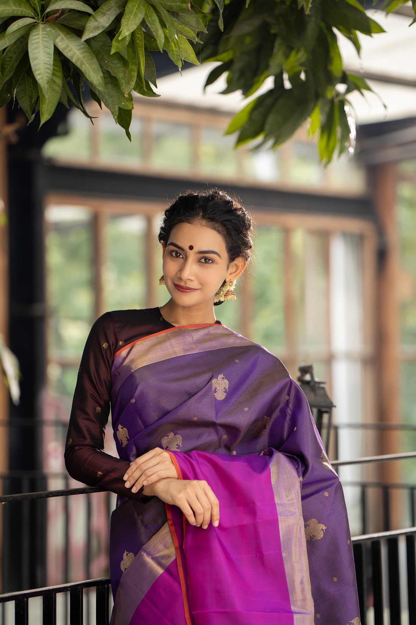 Purple Vairaoosi Iruthalaipakshi Pure Zari Kanchipuram Silk Saree - Clio Silks