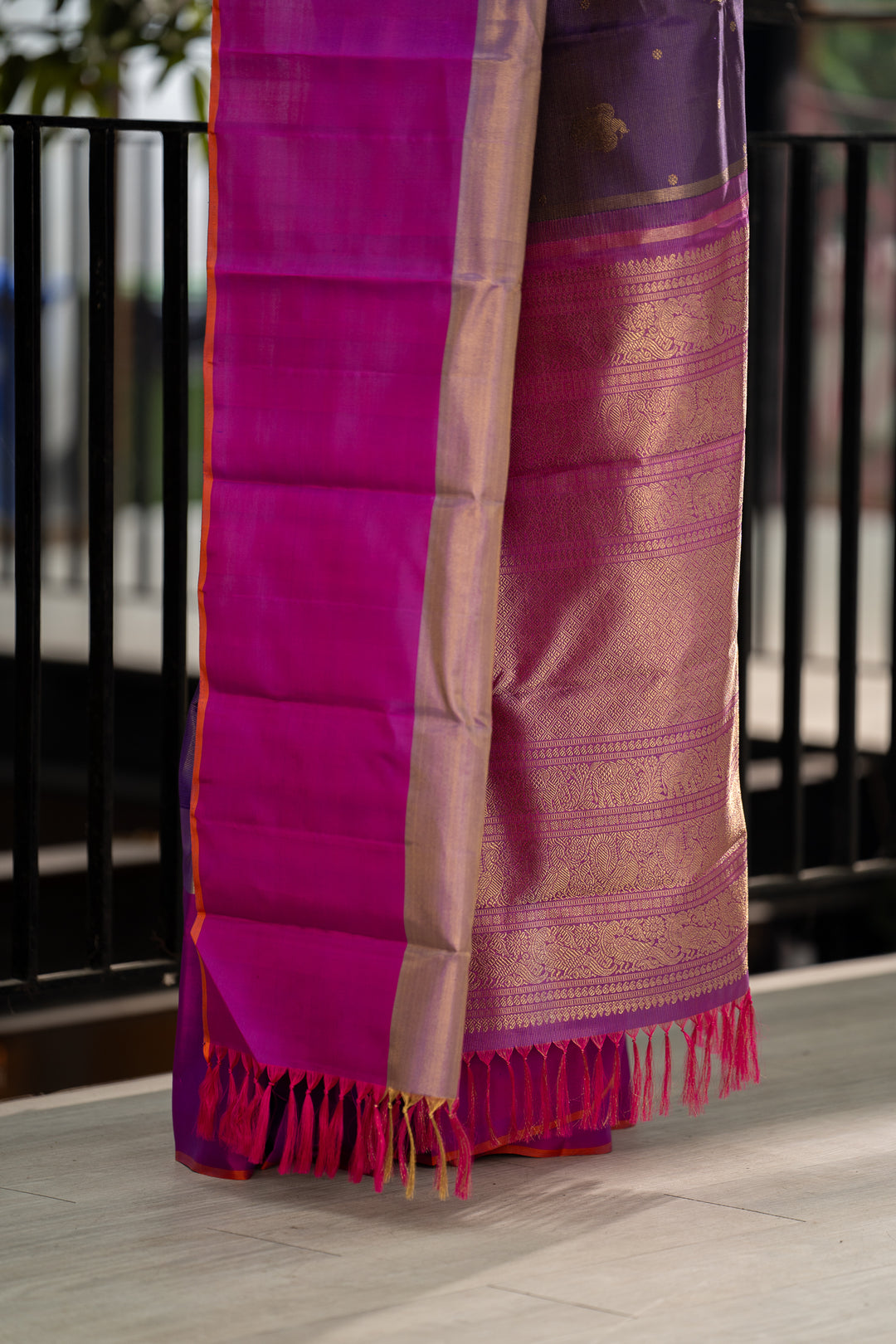 Purple Vairaoosi Iruthalaipakshi Pure Zari Kanchipuram Silk Saree - Clio Silks