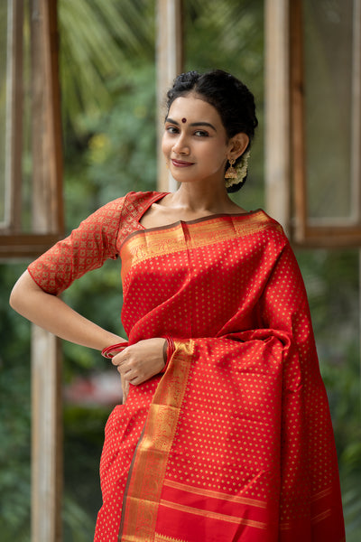 Red Minakari Pure Zari Kanchipuram Silk Saree - Clio Silks