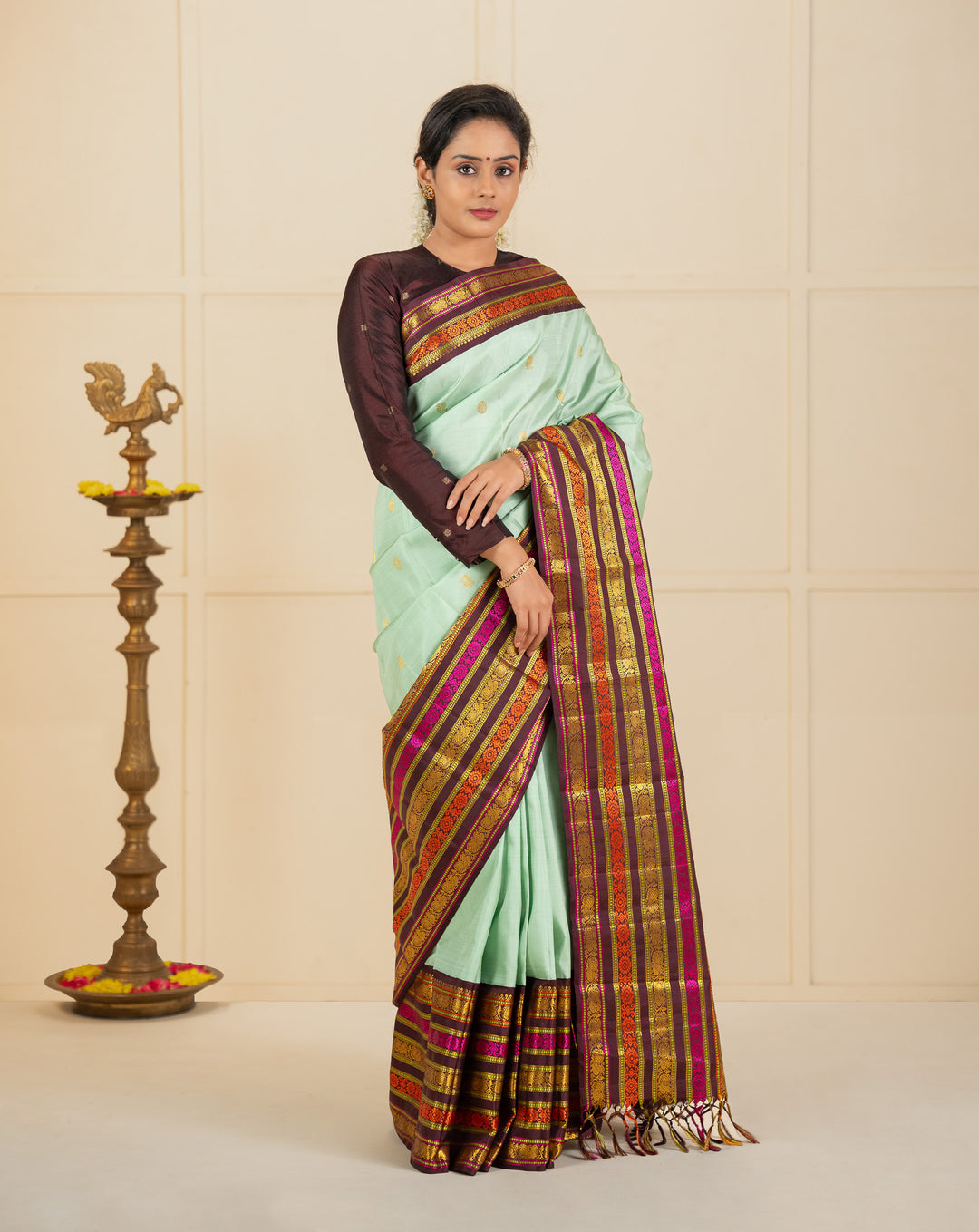 Teal Blue traditional pure kanchipuram silk saree