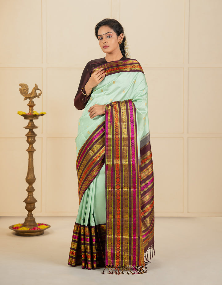 Teal Blue traditional pure kanchipuram silk saree