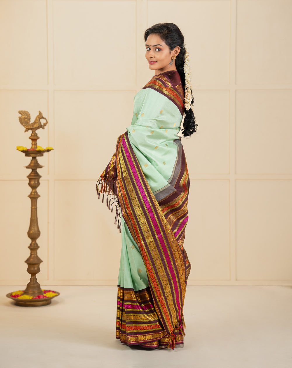 Teal Blue traditional pure kanchipuram silk saree