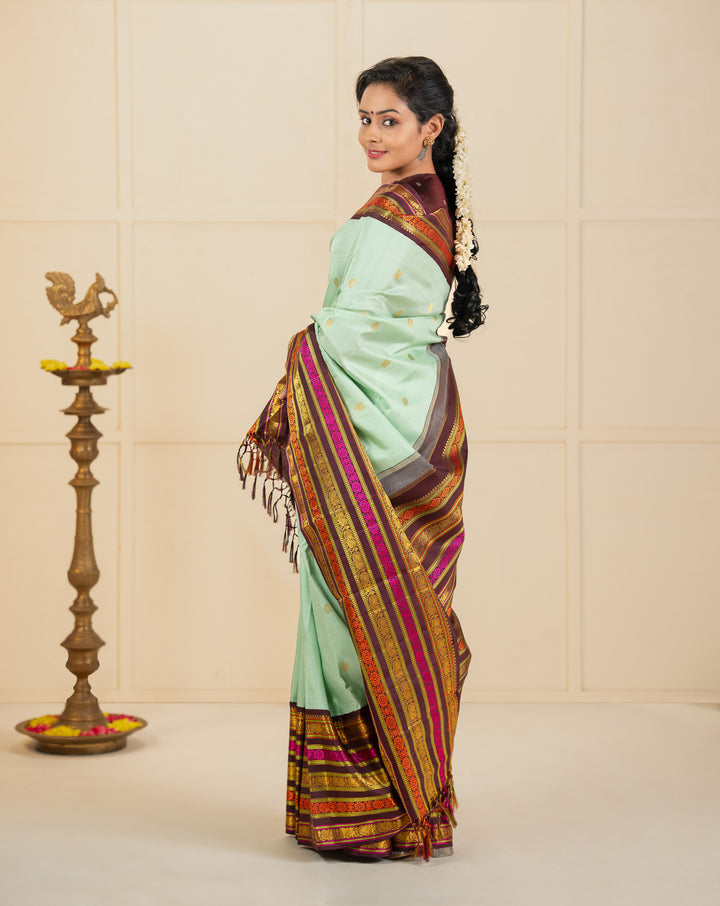 Teal Blue traditional pure kanchipuram silk saree