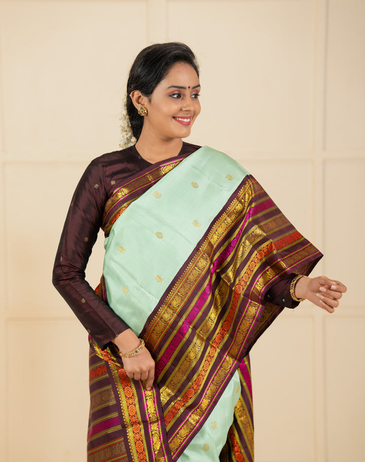 Teal Blue traditional pure kanchipuram silk saree