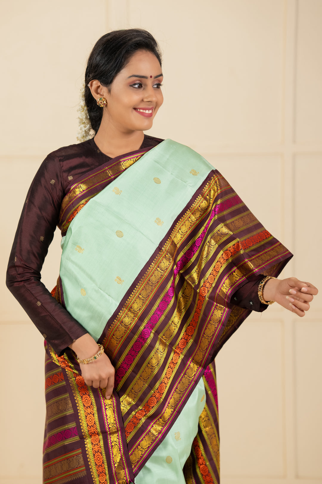 Teal Blue traditional pure kanchipuram silk saree
