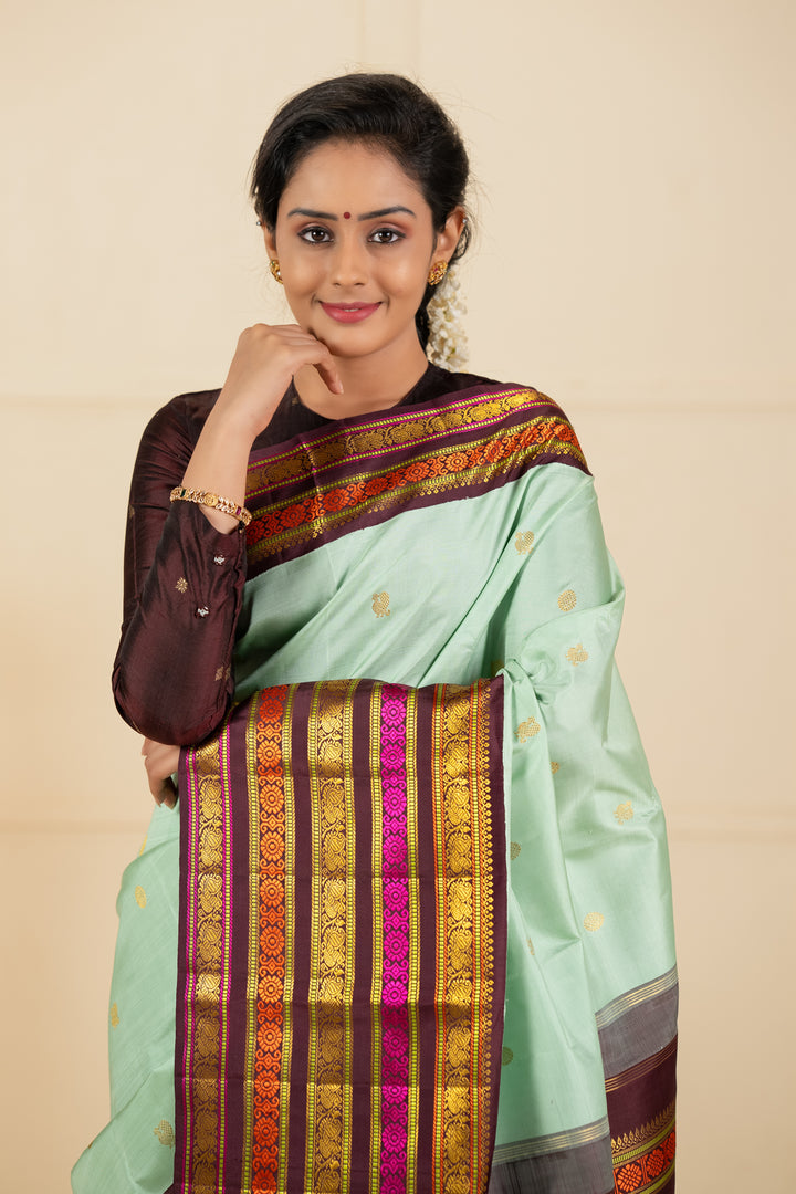 Teal Blue traditional pure kanchipuram silk saree