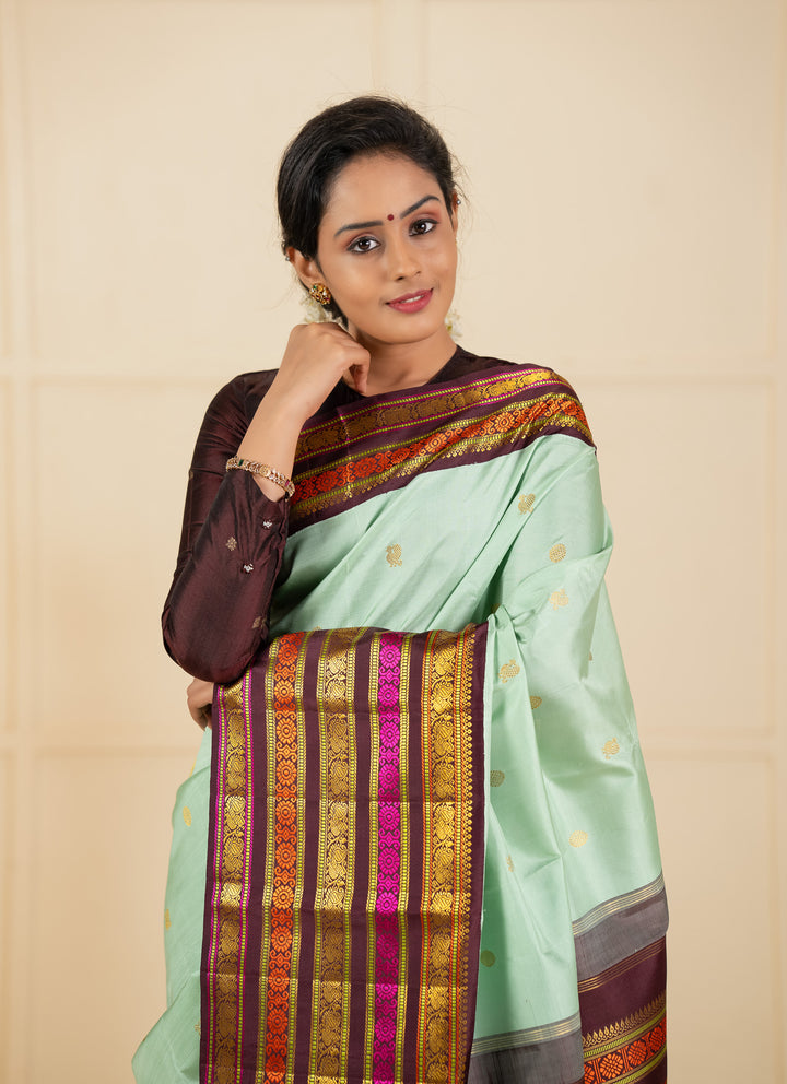 Teal Blue traditional pure kanchipuram silk saree