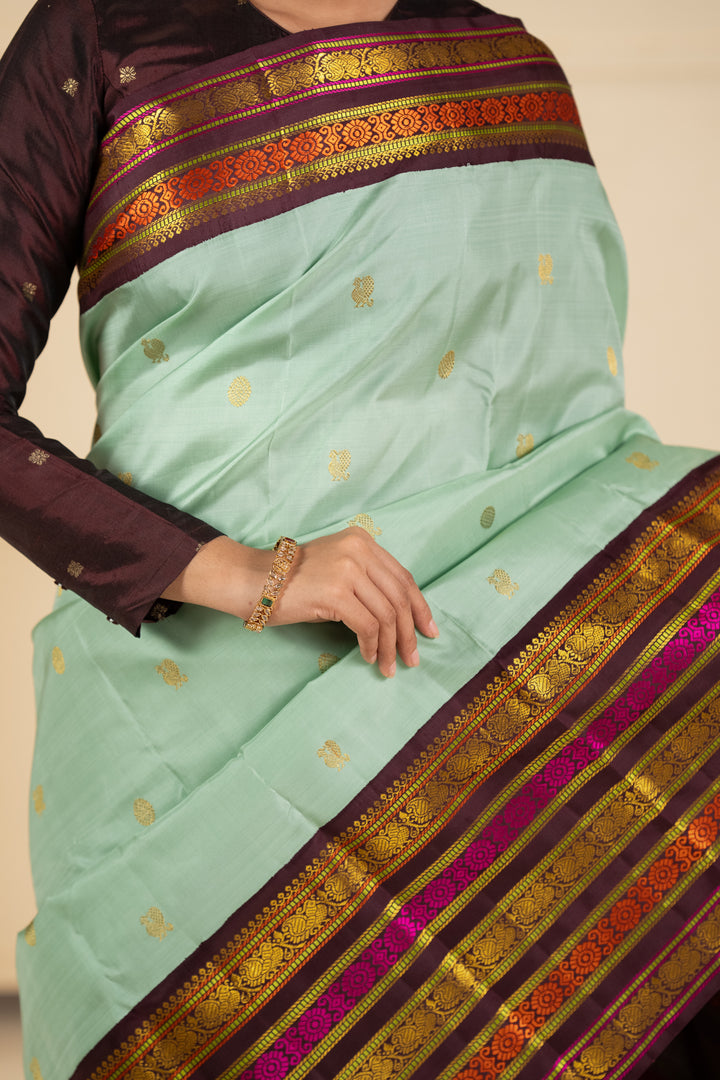 Teal Blue traditional pure kanchipuram silk saree