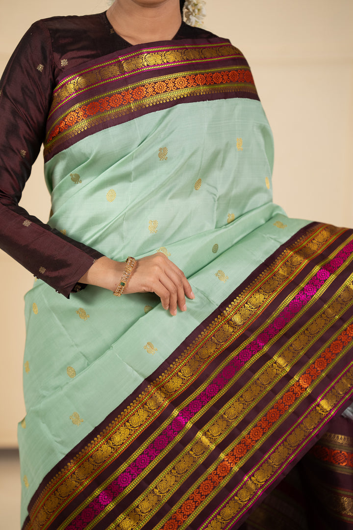 Teal Blue traditional pure kanchipuram silk saree