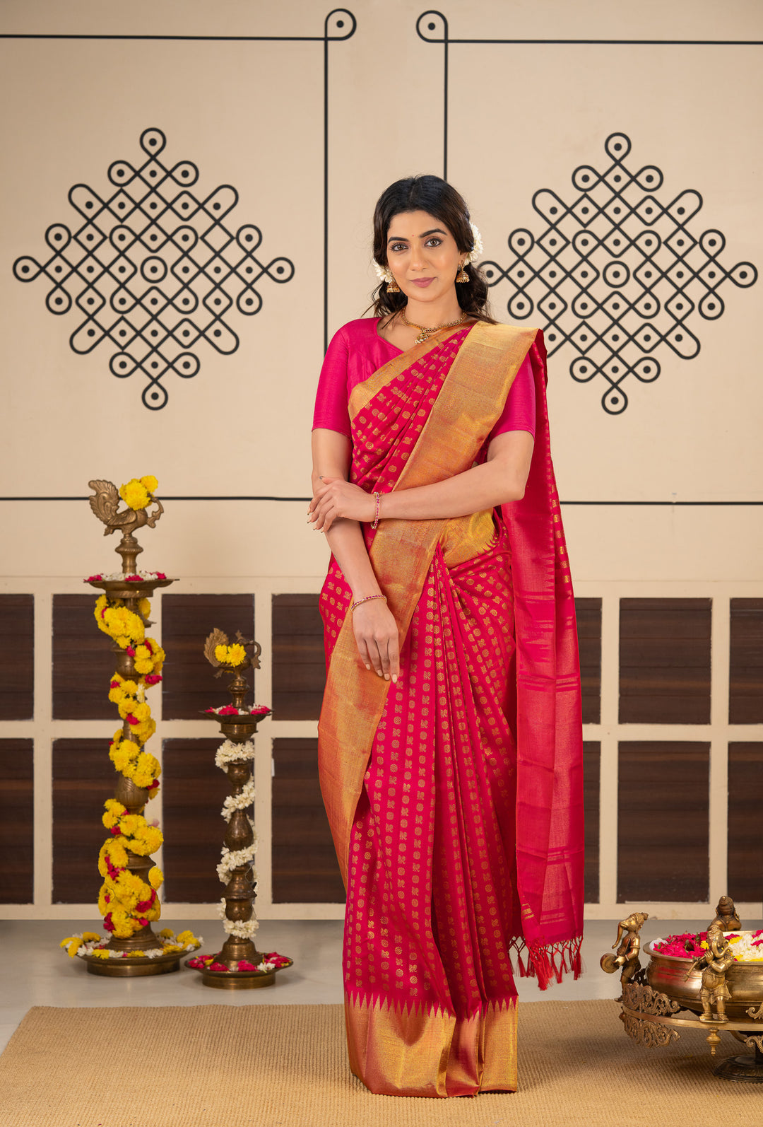 Rani Pink Annam Chakram 8 Kol Pure Kanchipuram Silk Saree