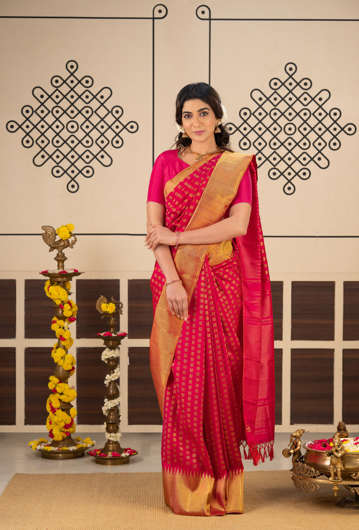 Rani Pink Annam Chakram 8 Kol Pure Kanchipuram Silk Saree