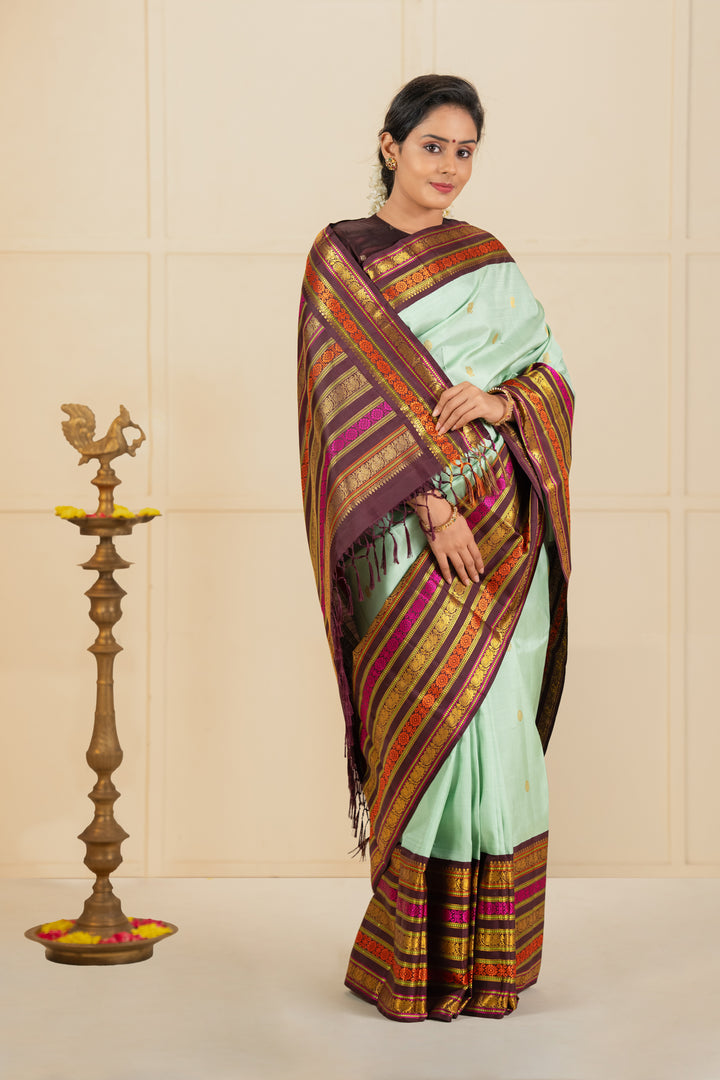 Teal Blue traditional pure kanchipuram silk saree