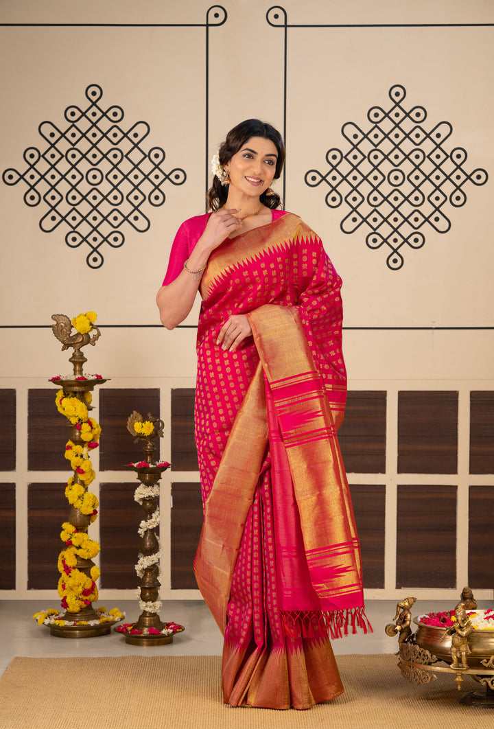 Rani Pink Annam Chakram 8 Kol Pure Kanchipuram Silk Saree
