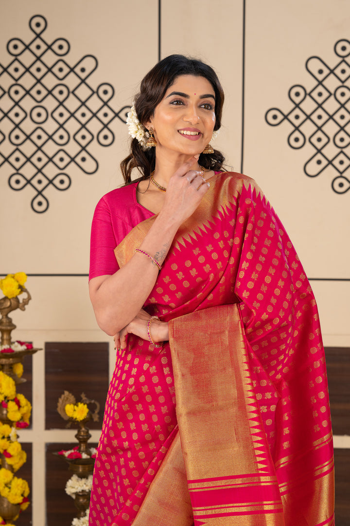 Rani Pink Annam Chakram 8 Kol Pure Kanchipuram Silk Saree