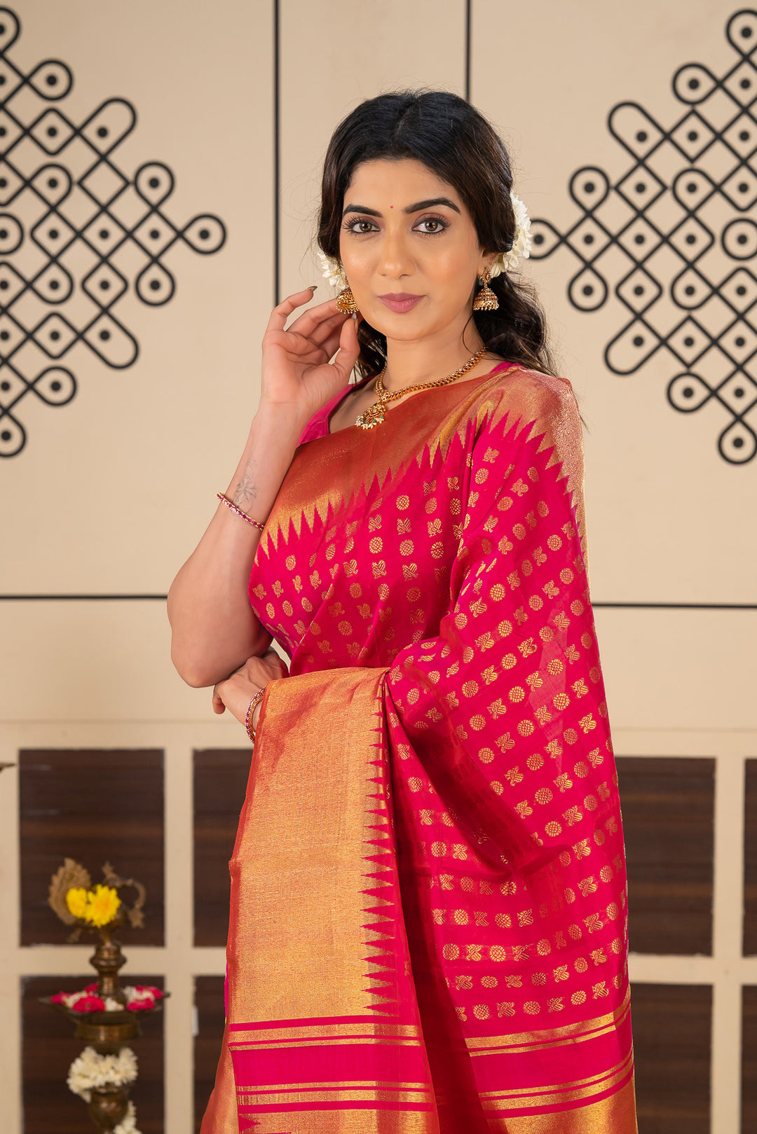 Rani Pink Annam Chakram 8 Kol Pure Kanchipuram Silk Saree