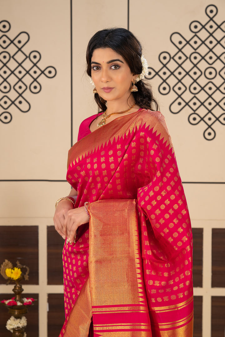 Rani Pink Annam Chakram 8 Kol Pure Kanchipuram Silk Saree