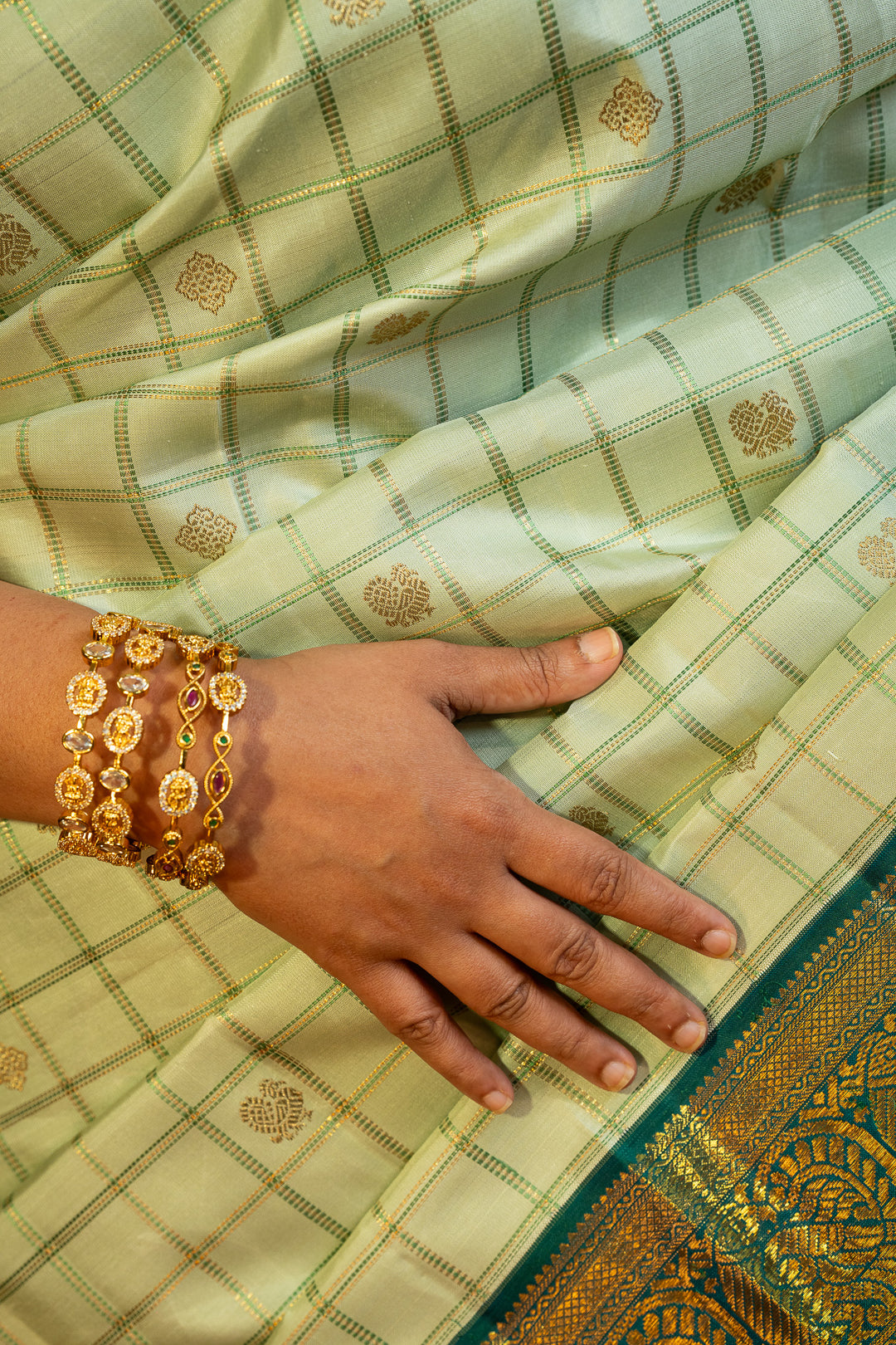 Mint green and bottle green pure kanchipuram silk saree