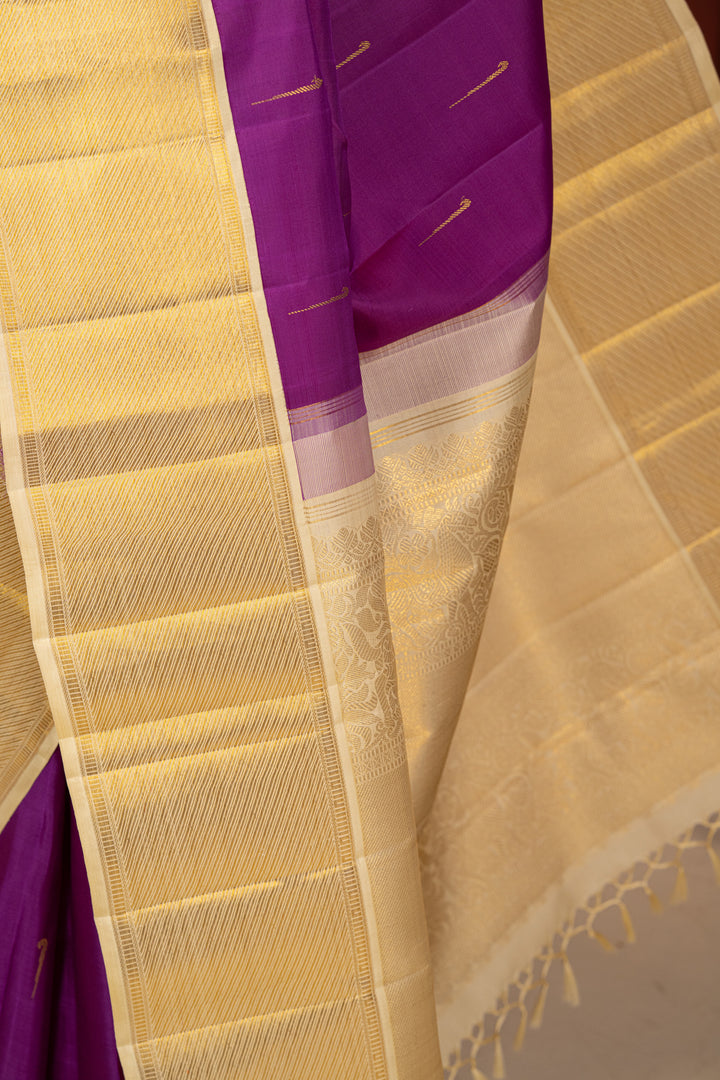 Purple and Ivory Pure Kanchipuram Silk Saree
