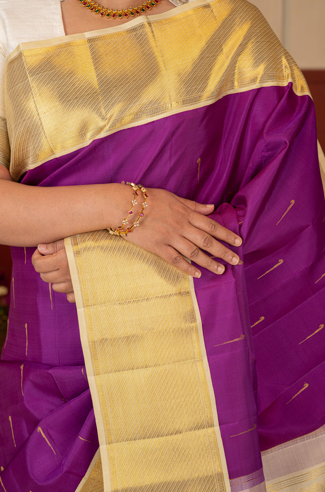 Purple and Ivory Pure Kanchipuram Silk Saree
